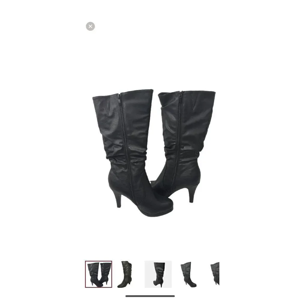NWT Box Top Moda Page-43 Mid Calf Round Toe Slouched High Heel pu Leather Boots